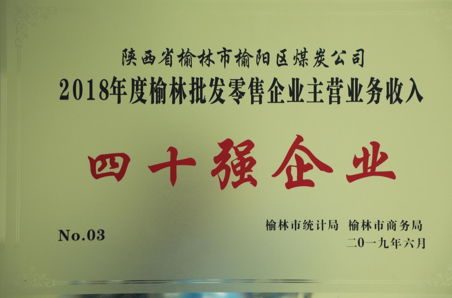 2018年度榆林批發(fā)零售企業(yè)主營(yíng)業(yè)務(wù)收入四十強(qiáng)企業(yè)
